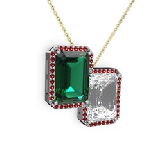 Yeşil kuvars, beyaz zirkon ve garnet 18 ayar beyaz altın kolye (40 cm altın rolo zincir)
