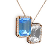 Akuamarin, beyaz zirkon ve swarovski 8 ayar rose altın kolye (40 cm rose altın rolo zincir)