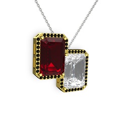 Avis Kolye - Garnet, beyaz zirkon ve siyah zirkon 18 ayar altın kolye (40 cm beyaz altın rolo zincir) #jbz5ik