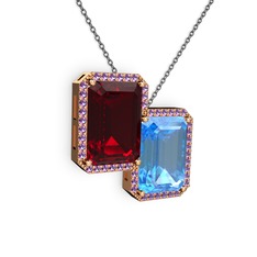 Avis Kolye - Garnet, akuamarin ve ametist 925 ayar rose altın kaplama gümüş kolye (40 cm gümüş rolo zincir) #jw7a9m