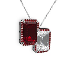 Avis Kolye - Garnet ve beyaz zirkon 14 ayar beyaz altın kolye (40 cm beyaz altın rolo zincir) #k0erpr