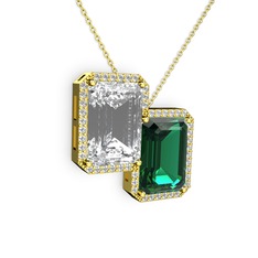 Avis Kolye - Beyaz zirkon, yeşil kuvars ve swarovski 14 ayar altın kolye (40 cm altın rolo zincir) #knougg