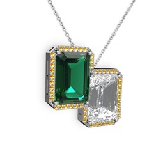 Avis Kolye - Yeşil kuvars, beyaz zirkon ve sitrin 8 ayar beyaz altın kolye (40 cm beyaz altın rolo zincir) #kpb0vf