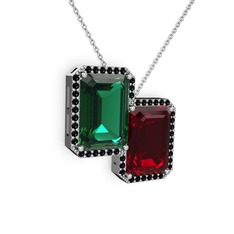 Avis Kolye - Yeşil kuvars, garnet ve siyah zirkon 18 ayar beyaz altın kolye (40 cm gümüş rolo zincir) #kxjtmk