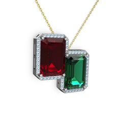 Avis Kolye - Garnet, yeşil kuvars ve akuamarin 18 ayar beyaz altın kolye (40 cm altın rolo zincir) #lcm8pf