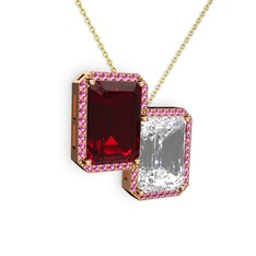 Avis Kolye - Garnet, beyaz zirkon ve rodolit garnet 925 ayar rose altın kaplama gümüş kolye (40 cm altın rolo zincir) #lcpbr9