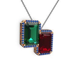 Avis Kolye - Yeşil kuvars, garnet ve lab safir 14 ayar rose altın kolye (40 cm gümüş rolo zincir) #lmb7c