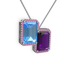 Avis Kolye - Akuamarin, ametist ve rodolit garnet 8 ayar beyaz altın kolye (40 cm gümüş rolo zincir) #lswcpu