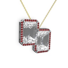 Beyaz zirkon ve garnet 8 ayar beyaz altın kolye (40 cm altın rolo zincir)