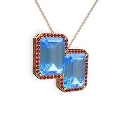 Avis Kolye - Akuamarin ve garnet 18 ayar rose altın kolye (40 cm rose altın rolo zincir) #m47o5d