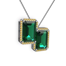 Avis Kolye - Yeşil kuvars ve sitrin 18 ayar beyaz altın kolye (40 cm gümüş rolo zincir) #m7th0s