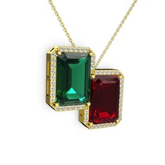 Avis Kolye - Yeşil kuvars, garnet ve swarovski 14 ayar altın kolye (40 cm altın rolo zincir) #m8q5hu