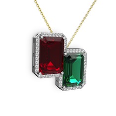 Garnet, yeşil kuvars ve swarovski 925 ayar gümüş kolye (40 cm gümüş rolo zincir)
