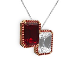 Garnet ve beyaz zirkon 18 ayar rose altın kolye (40 cm beyaz altın rolo zincir)