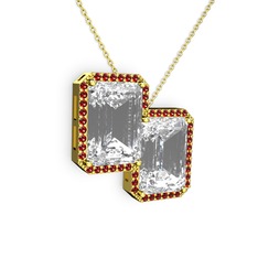 Avis Kolye - Beyaz zirkon ve garnet 925 ayar altın kaplama gümüş kolye (40 cm altın rolo zincir) #mqdqrl