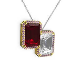 Avis Kolye - Garnet, beyaz zirkon ve ametist 925 ayar altın kaplama gümüş kolye (40 cm beyaz altın rolo zincir) #n8ybhs