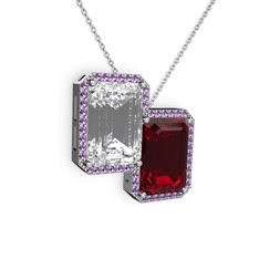 Beyaz zirkon, garnet ve ametist 8 ayar beyaz altın kolye (40 cm beyaz altın rolo zincir)
