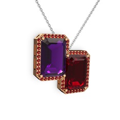 Ametist ve garnet 18 ayar rose altın kolye (40 cm beyaz altın rolo zincir)