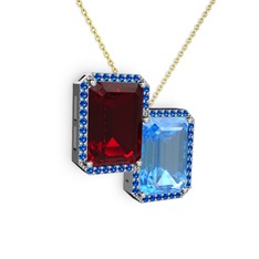Garnet, akuamarin ve lab safir 8 ayar beyaz altın kolye (40 cm altın rolo zincir)
