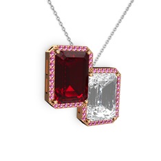 Avis Kolye - Garnet, beyaz zirkon ve rodolit garnet 18 ayar rose altın kolye (40 cm beyaz altın rolo zincir) #nzwtt2