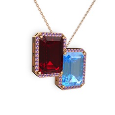 Avis Kolye - Garnet, akuamarin ve ametist 14 ayar rose altın kolye (40 cm rose altın rolo zincir) #o7wahn