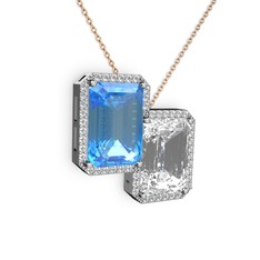 Avis Kolye - Akuamarin, beyaz zirkon ve swarovski 14 ayar beyaz altın kolye (40 cm rose altın rolo zincir) #oaji3u