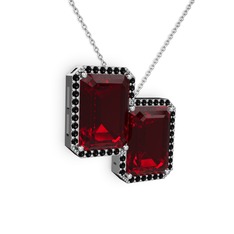 Avis Kolye - Garnet ve siyah zirkon 18 ayar beyaz altın kolye (40 cm beyaz altın rolo zincir) #okdy5n