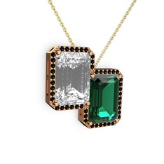 Avis Kolye - Beyaz zirkon, yeşil kuvars ve siyah zirkon 925 ayar rose altın kaplama gümüş kolye (40 cm altın rolo zincir) #oqn0lh