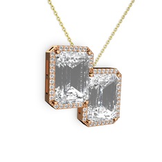 Beyaz zirkon ve swarovski 18 ayar rose altın kolye (40 cm altın rolo zincir)