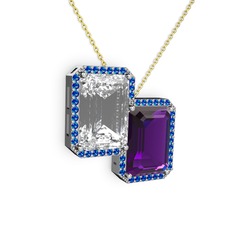 Avis Kolye - Beyaz zirkon, ametist ve lab safir 18 ayar beyaz altın kolye (40 cm altın rolo zincir) #ph3tzq