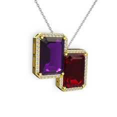 Avis Kolye - Ametist, garnet ve swarovski 8 ayar altın kolye (40 cm beyaz altın rolo zincir) #q8l51q