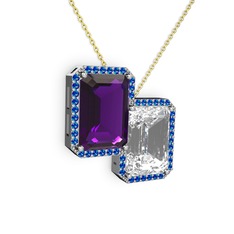 Avis Kolye - Ametist, beyaz zirkon ve lab safir 925 ayar gümüş kolye (40 cm gümüş rolo zincir) #qpt5rb