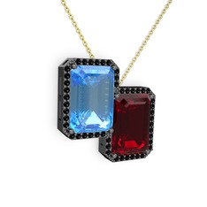 Avis Kolye - Akuamarin, garnet ve siyah zirkon 925 ayar siyah rodyum kaplama gümüş kolye (40 cm altın rolo zincir) #qxvhj