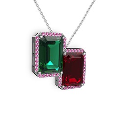 Avis Kolye - Yeşil kuvars, garnet ve rodolit garnet 8 ayar beyaz altın kolye (40 cm beyaz altın rolo zincir) #rd28cn