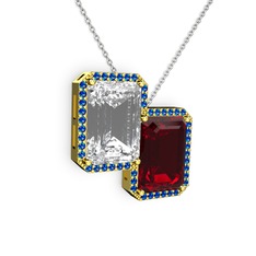 Beyaz zirkon, garnet ve lab safir 8 ayar altın kolye (40 cm beyaz altın rolo zincir)