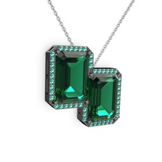 Avis Kolye - Yeşil kuvars 925 ayar siyah rodyum kaplama gümüş kolye (40 cm gümüş rolo zincir) #s8dmoz