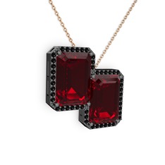 Avis Kolye - Garnet ve siyah zirkon 925 ayar siyah rodyum kaplama gümüş kolye (40 cm rose altın rolo zincir) #skvnwo