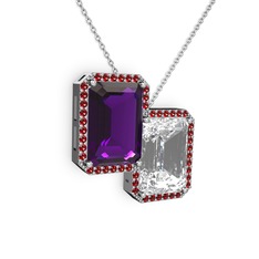 Avis Kolye - Ametist, beyaz zirkon ve garnet 14 ayar beyaz altın kolye (40 cm beyaz altın rolo zincir) #smryi7