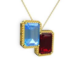 Akuamarin, garnet ve sitrin 8 ayar altın kolye (40 cm altın rolo zincir)