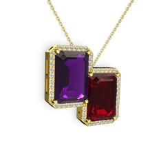 Avis Kolye - Ametist, garnet ve swarovski 18 ayar altın kolye (40 cm altın rolo zincir) #sswk1z