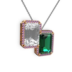 Avis Kolye - Beyaz zirkon, yeşil kuvars ve ametist 925 ayar rose altın kaplama gümüş kolye (40 cm gümüş rolo zincir) #t30eb8