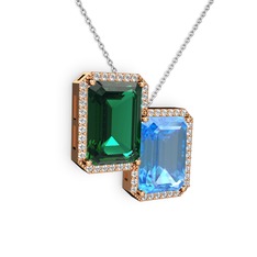 Avis Kolye - Yeşil kuvars, akuamarin ve swarovski 8 ayar rose altın kolye (40 cm beyaz altın rolo zincir) #t5f7nr