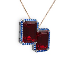Avis Kolye - Garnet ve lab safir 925 ayar gümüş kolye (40 cm rose altın rolo zincir) #t7vmlp
