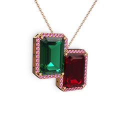 Avis Kolye - Yeşil kuvars, garnet ve rodolit garnet 18 ayar rose altın kolye (40 cm rose altın rolo zincir) #t9x9bg