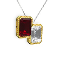 Garnet, beyaz zirkon ve sitrin 8 ayar altın kolye (40 cm beyaz altın rolo zincir)