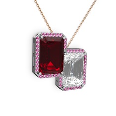 Garnet, beyaz zirkon ve rodolit garnet 925 ayar gümüş kolye (40 cm rose altın rolo zincir)