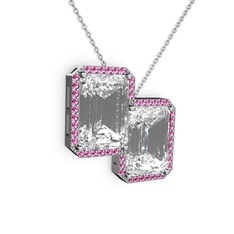 Beyaz zirkon ve rodolit garnet 8 ayar beyaz altın kolye (40 cm beyaz altın rolo zincir)