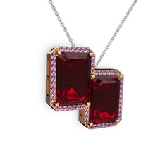 Garnet ve ametist 8 ayar rose altın kolye (40 cm beyaz altın rolo zincir)