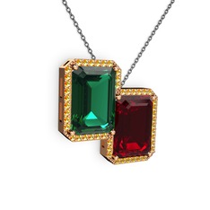 Avis Kolye - Yeşil kuvars, garnet ve sitrin 14 ayar rose altın kolye (40 cm gümüş rolo zincir) #u5y6fq