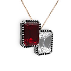 Garnet, beyaz zirkon ve siyah zirkon 18 ayar beyaz altın kolye (40 cm gümüş rolo zincir)